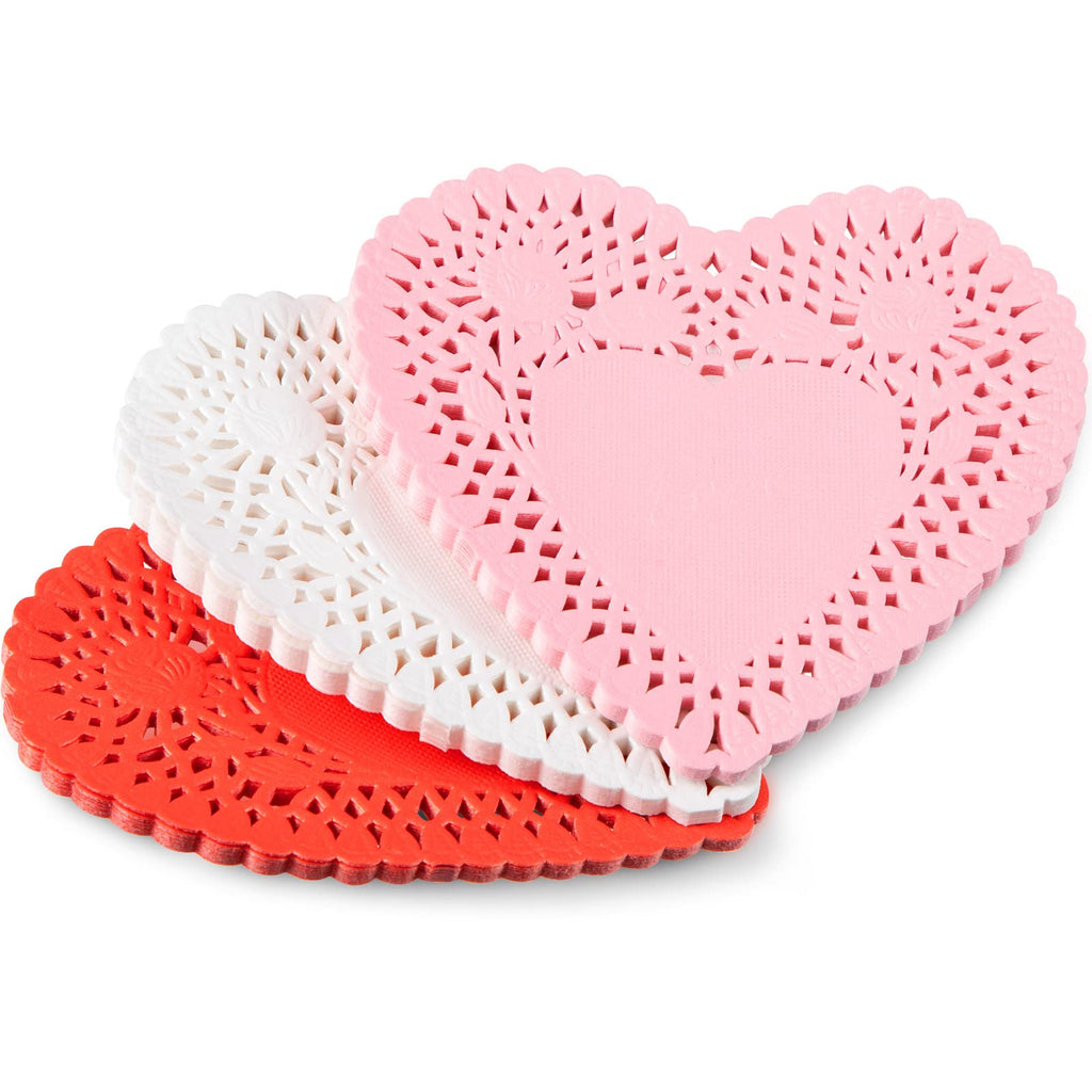 [Australia - AusPower] - 600 Pieces Paper Heart Doilies Valentine Lace Paper Doilies Disposable Lace Doilies 4 Inches Heart Doilies Valentine Doilies Heart Shape Dollies for Crafts Food Cake Dessert Colors, Pink White Red 