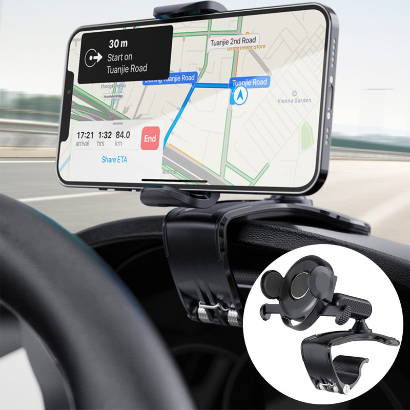 [Australia - AusPower] - CHDFKKD Car Phone Holder Mount, 360 Degree Rotation Cell Phone Holder for Car, Dashboard Clip Mount Car Phone Stand Compatible for 4.7 to 6.7 inch Smartphone (Black) Black 