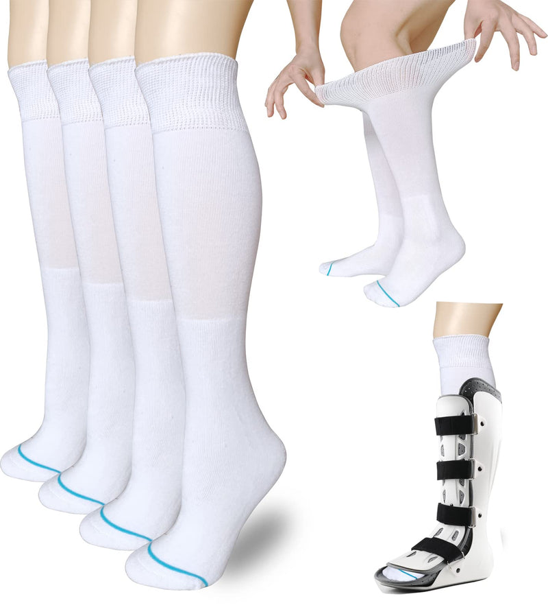[Australia - AusPower] - Socks Liner for Orthopedic Walking Boots Walker Brace Shoe,Medical Tube Socks Under Air Cam Walkers and Fracture Boot Cast Surgical Leg Cover White 4 Pack 