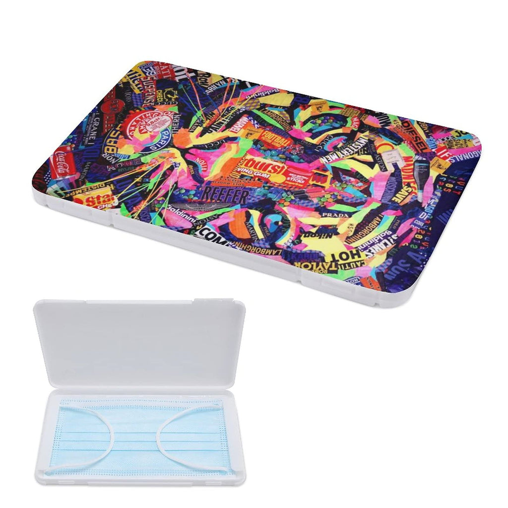 [Australia - AusPower] - 666 Portable Storage Case for Mask plastic holder with collage art pattern convenient face covering storage, dust-proof. Moisture-proof foldavle 4.3 x7.5 x0.7 inch 4.3inchx7.5inch 