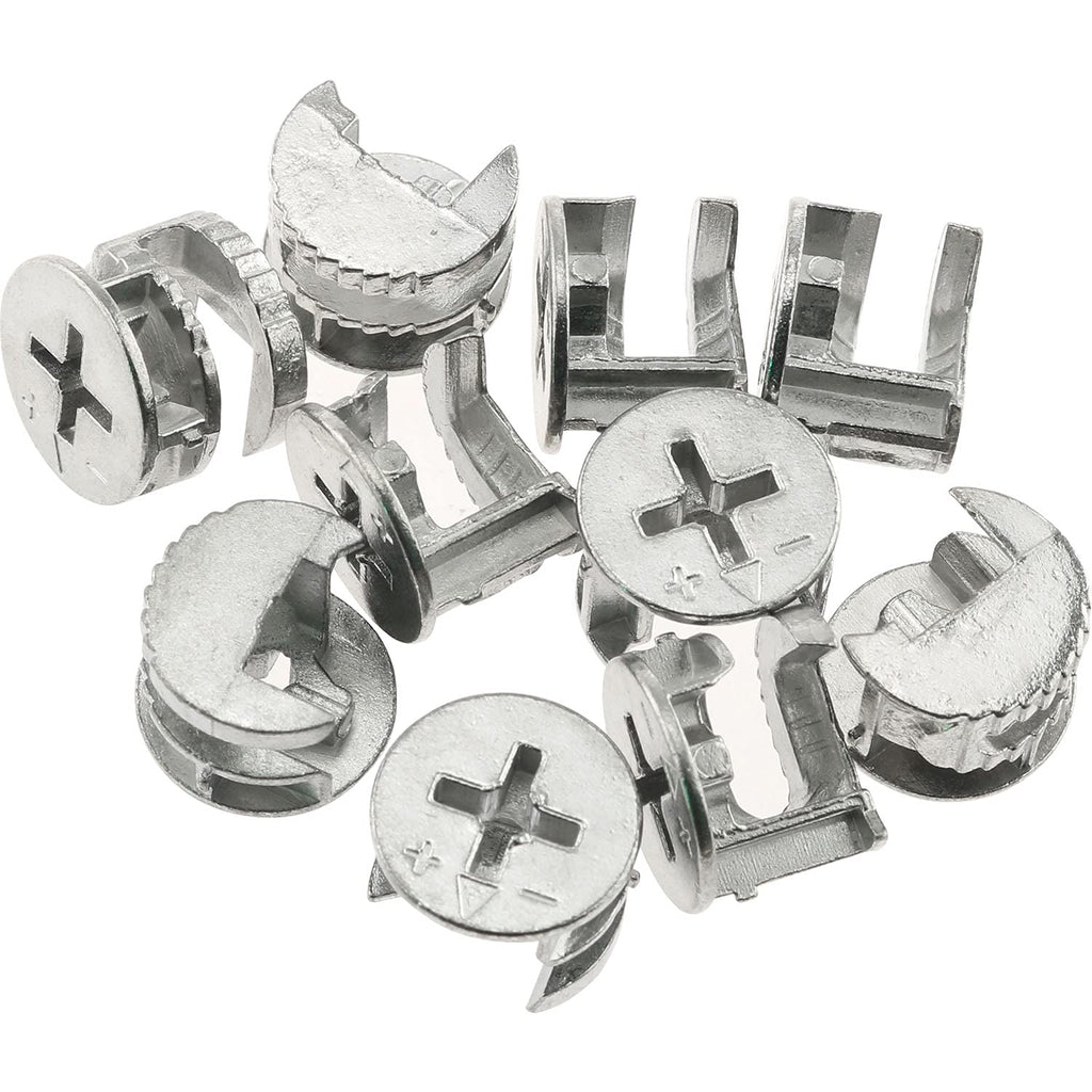 [Australia - AusPower] - YHXiXi 10pcs Zinc Alloy Nickel Plated Nuts Furniture Cam Lock Fasteners for Cabinet Drawer Wardrobe Panel Connecting, 15x12mm 