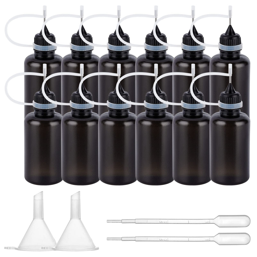 [Australia - AusPower] - BENECREAT 20 Packs 1 Ounce Black Multi Purpose DIY Precision Tip Applicator Bottles Set with 2 Plastic Funnels and 4 Pipettes(2ml) for Travel Party Makeup Tool 