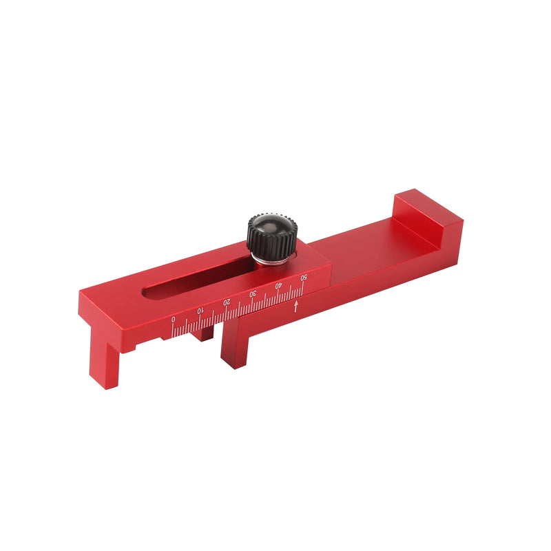 [Australia - AusPower] - Woodworking Gap Gauge,Aluminum Depth Measuring Ruler,Red Table Saw Accessories,Mortise and Tenon Movable Measuring Block Tool, Line Sawtooth Marking Ruler for Saw Seam Measurement and Adjustment 