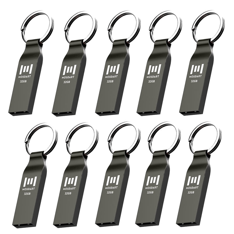 [Australia - AusPower] - MOSDART 32GB Metal USB 2.0 Flash Drive 10 Pack Bulk Waterproof 32G FAT32 Thumb Drive Jump Drive Memory Stick with Keychain, Titan Gray 10Pack 32GB-Titan Gray 