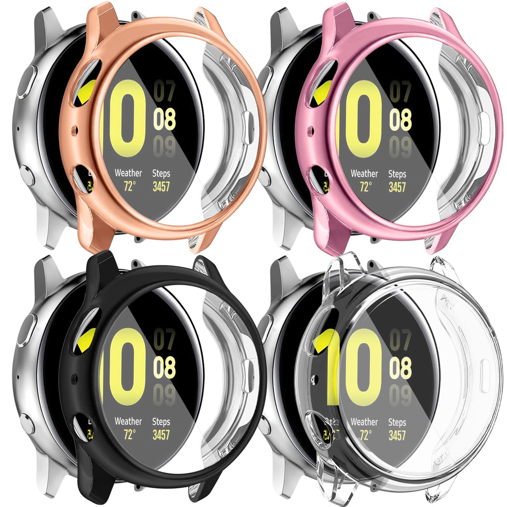 [Australia - AusPower] - [4 Pack] Amzpas Compatible with Samsung Galaxy Watch Active 2 Screen Protector Case 40mm, Soft TPU Full Around Cover for Samsung Galaxy Active 2 Smartwatch (RoseGold, Black, RosePink, Clear, 40mm) 