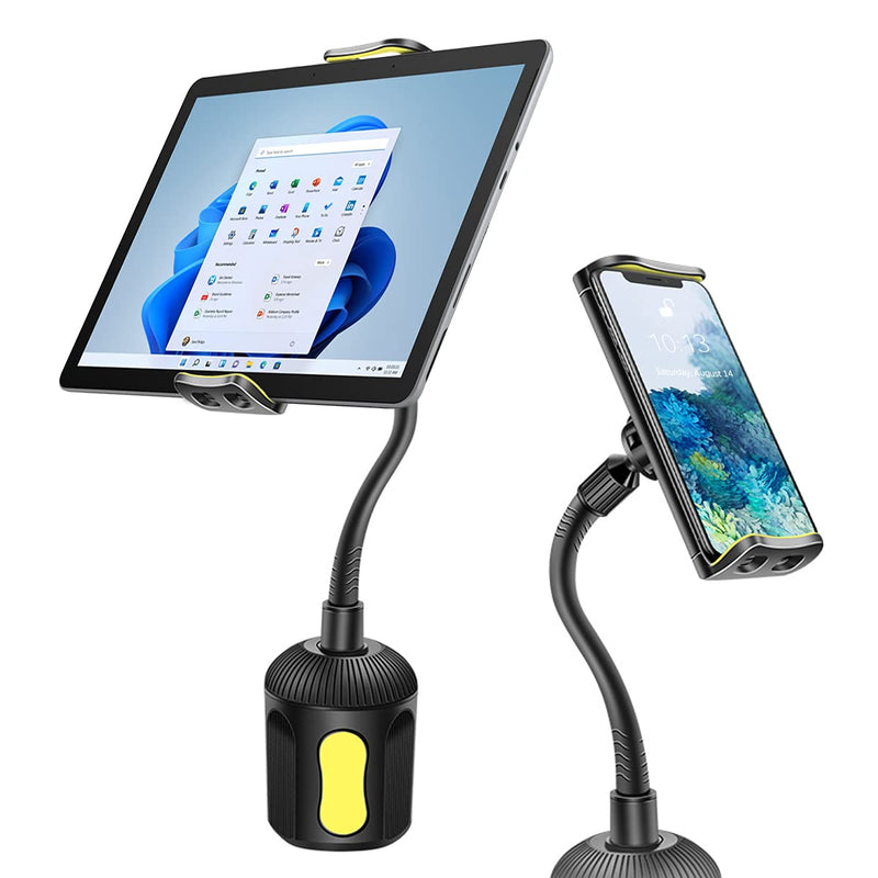 [Australia - AusPower] - Upgraded Cup Holder Tablet Mount, 360 Degree Adjustable Phone Holders, Suitable for Most Cars, Compatible with iPhone 11/11 Pro/Pro Max/12/12 Pro, Samsung Galaxy More 4-13" Devices (Yellow) Yellow 
