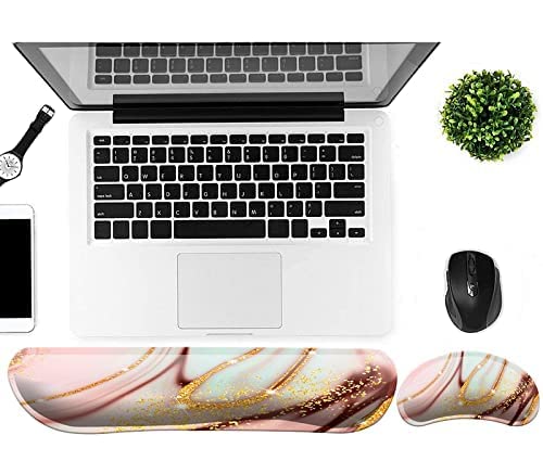 [Australia - AusPower] - Keyboard Wrist Rest Pad, Ergonomic Mouse Pad with Wrist Support, Upgrade Memory Foam Keyboard Wrist Pillow Rest Pad Set, Lycra Fabric with Marble Pattern Mousepad for Working (WR-Charming Marble) Wr-charming Marble 