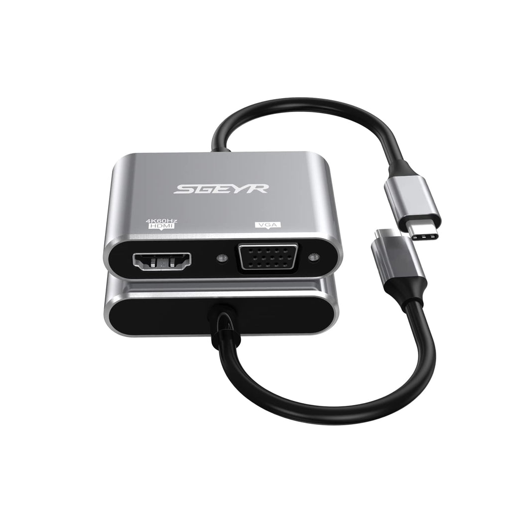 [Australia - AusPower] - SGEYR USB C to HDMI VGA Adapter, Mini USB Type C to Dual VGA 4K HDMI Splitter Converter, Compatible with MacBook Pro 2020, iPad Pro 2020, Dell XPS 13/15, Yoga 910, Surface Go, Chromebook, Galaxy S20 