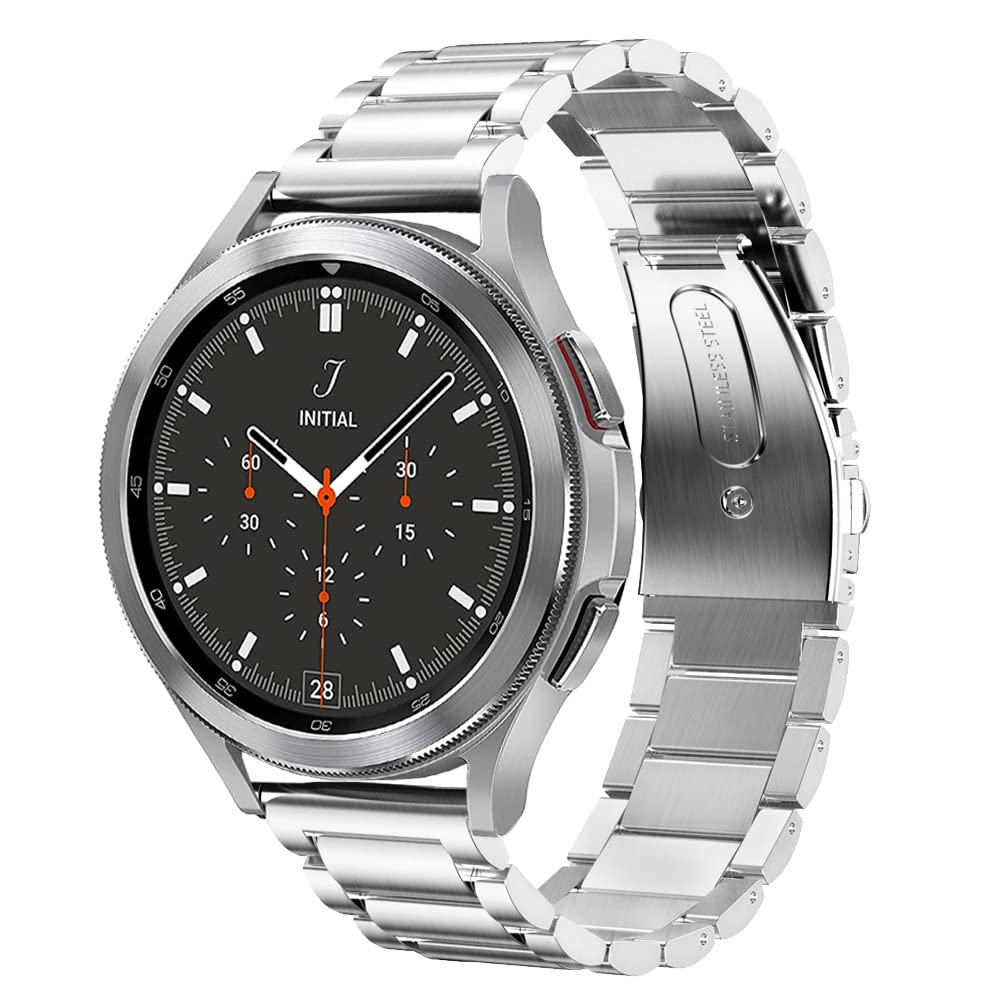 [Australia - AusPower] - Intoval Band for Samsung Galaxy Watch 4 / Watch 4 Classic, Premium Stainless Steel Bands with Link Adjustment Tool (Silver) Silver 