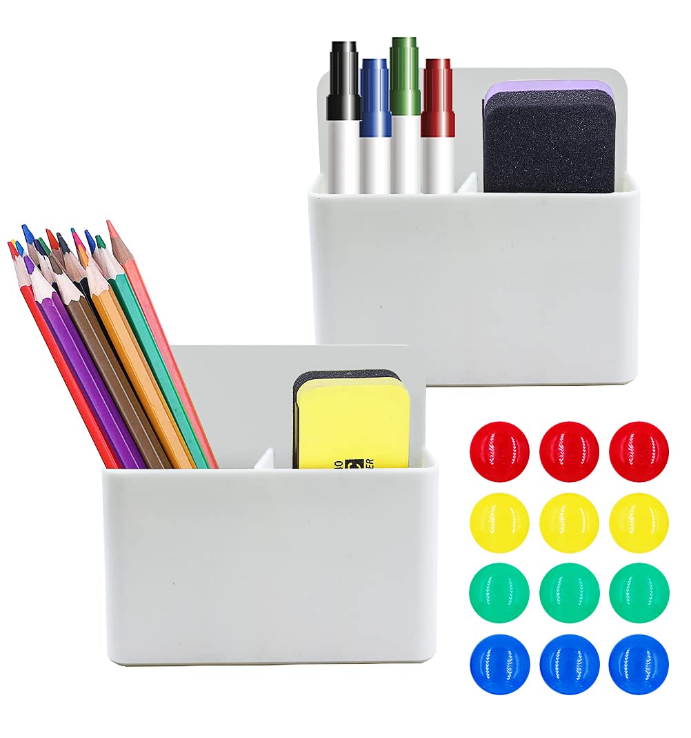 [Australia - AusPower] - 14Pack Magnetic Office Supplies Magnetic Pen Holder Magnetic Dry Erase Marker Holder with Colourful Megnetic Pegs for Whiteboard, Office Glass, Refrigerator, Fridge, Locker and Other Magnetic Surfaces 2 White + 12 Magnetic pegs 