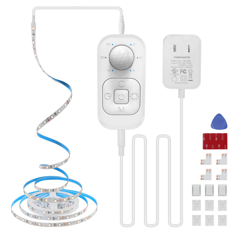 [Australia - AusPower] - Motion Sensor Under Cabinet Lights - Plug-in LED Strip Lights Indoor with Power Adapter, Dimmer and Timer for Kitchen Cabinet, Counter, Shelf, Showcase, Stairway, Bedroom, Corridor, Washroom 9.84FT LIGHT STRIP (WITH POWER ADAPTER) Warm White 3000k 9.84ft 