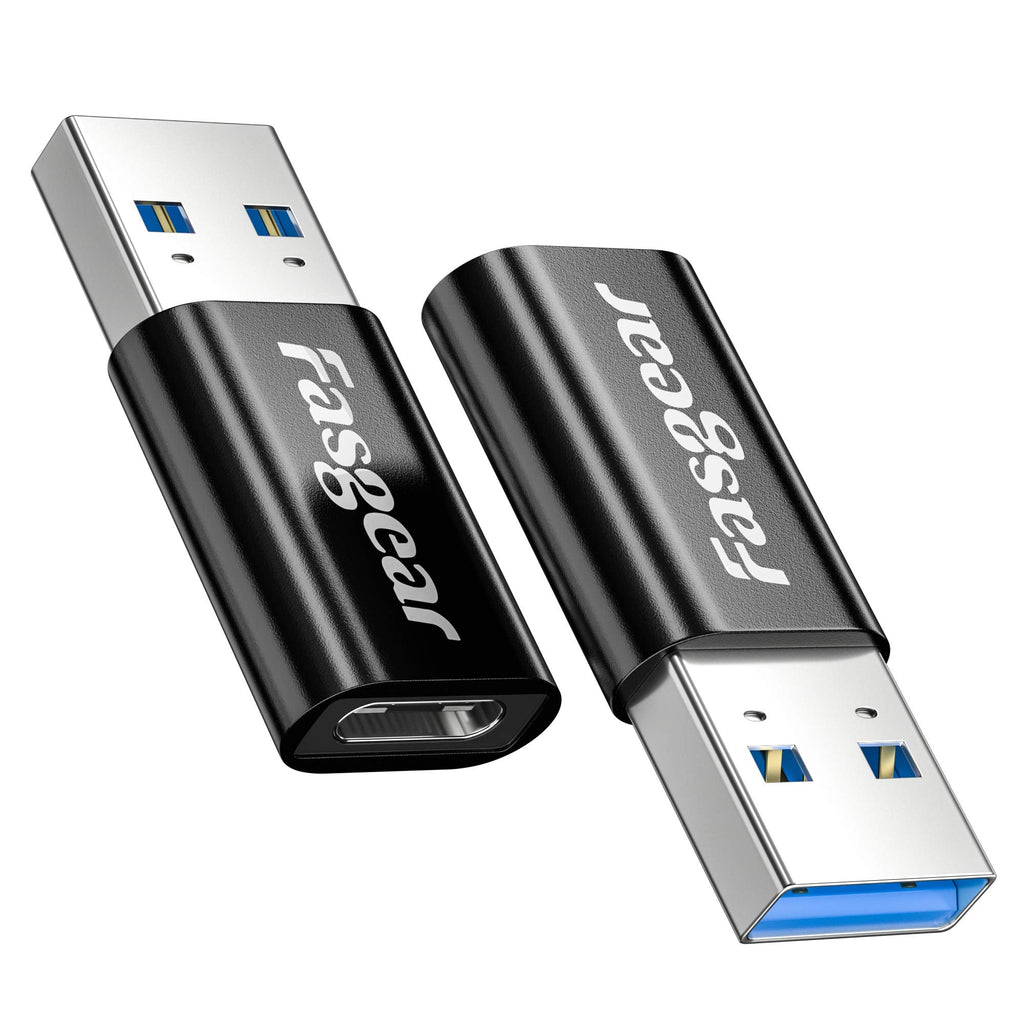 [Australia - AusPower] - USB C Female to USB 3.1 Male Adapter 10Gbps & 3A Fast Charging - 2 Pack Fasgear Type A to Type C Adapters Double-Side Data Sync Compatible for i-Pad, Tablet,Laptop,PC,Charger,Power Bank,Quest Link 2 x Black 
