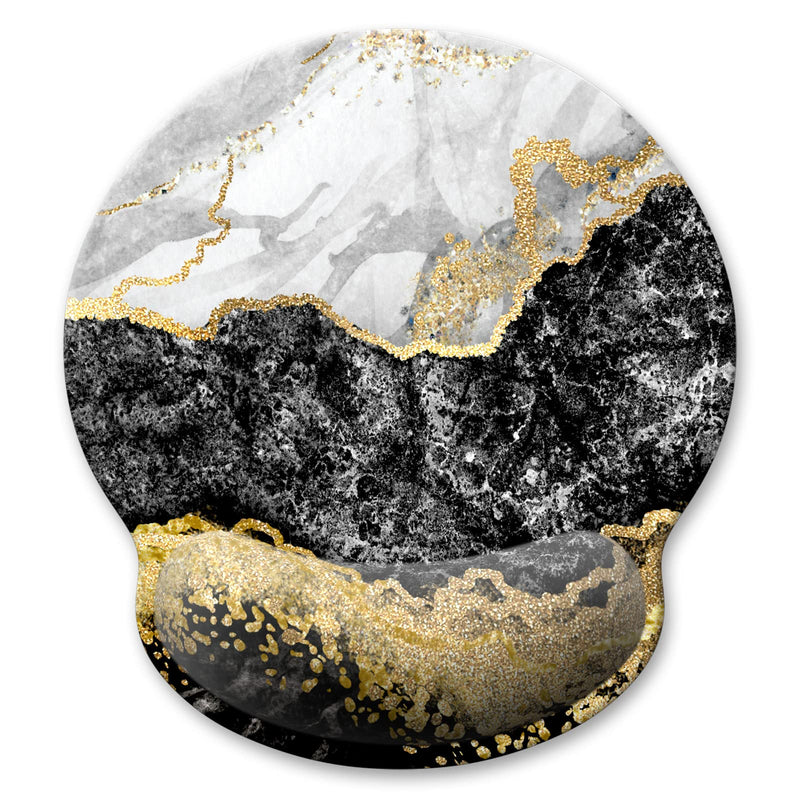 [Australia - AusPower] - Atufsuat Ergonomic Mouse Pad with Wrist Support, Marble Memory Foam Rest Pads, Cute Computer Laptop Office Accessories Decor, Pain Relief Mousepad for Gaming Work Men Women, Black Gold Marble 