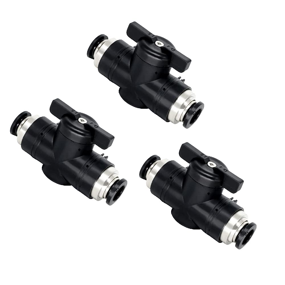 [Australia - AusPower] - Beduan Pneumatic Ball Valve BUC, 1/4" x 1/4" OD Push to Connect Fitting Air Flow Control Valve Straight Quick Connect Union(3Pcs) 