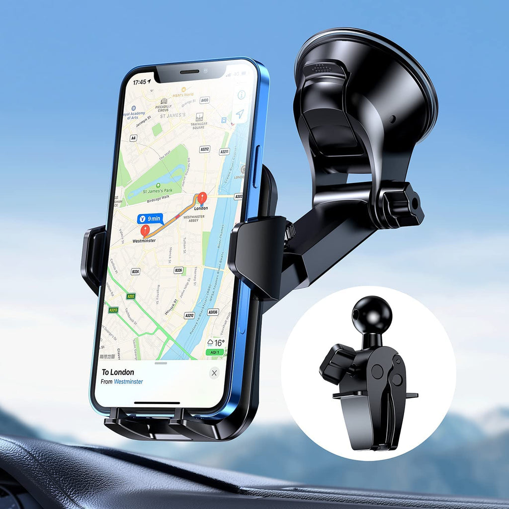 [Australia - AusPower] - Upgrade Car Phone Holder, [Thick Case & Big Phones Friendly] Long Arm Suction Cup Phone Holder for Car Dashboard Windshield Air Vent Hands Free Clip Cell Phone Holder Compatible with All Mobile Phones Black - Car Phone Mount 