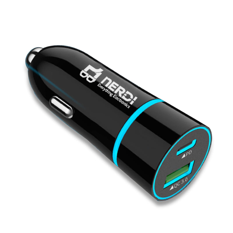 [Australia - AusPower] - Nerdi 51W Fast USB C Car Charger Adapter with Power Delivery and Quick Charge 3.0 Compatible with Apple Iphone13/12/11 Mini/XR/X/XS/Pro/ProMax, Ipad Pro/Samsung S21/10/10E/9/7/Plus/J7, Note8, LG, GPS 