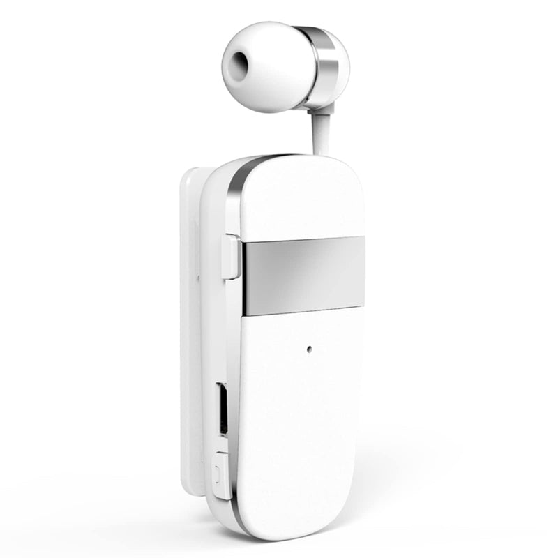[Australia - AusPower] - LYMOC Retractable Earbud Bluetooth Earpiece Handsfree for Cell Phone Single Earbuds Wireless Headsets Noise Cancelling Bluetooth V5.0 for Office Trucker Driver Running (White) White 