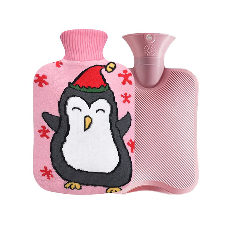 [Australia - AusPower] - OliviaLiving Hot Water Bag Hot Water Bottle 2 Liter Heat Up and Refreezable Hot Cold Pack with Knit Cover for Pain Relief Hot Cold Therapy, Christmas Penguin 