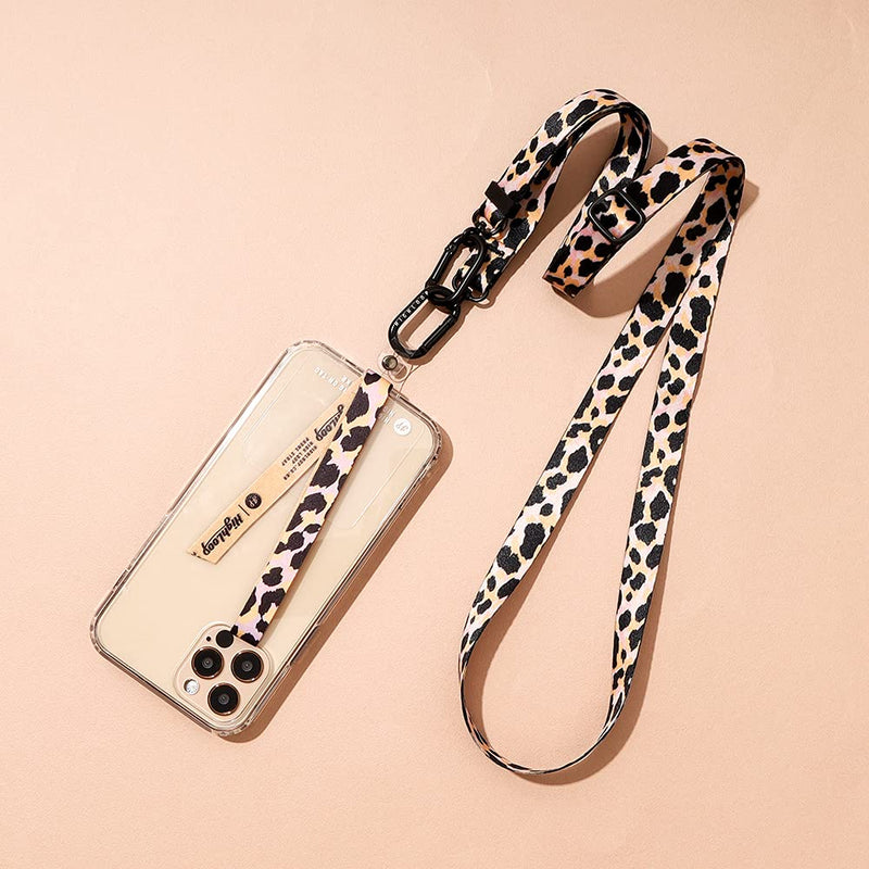 [Australia - AusPower] - Highloop Universal Cell Phone Crossbody Lanyard Set(Lanyard+Finger Strap+Durability Patch) Adjustable Neck Strap Phone Tether Compatible with Full Coverage Case (Beige Leopard) Beige Leopard 