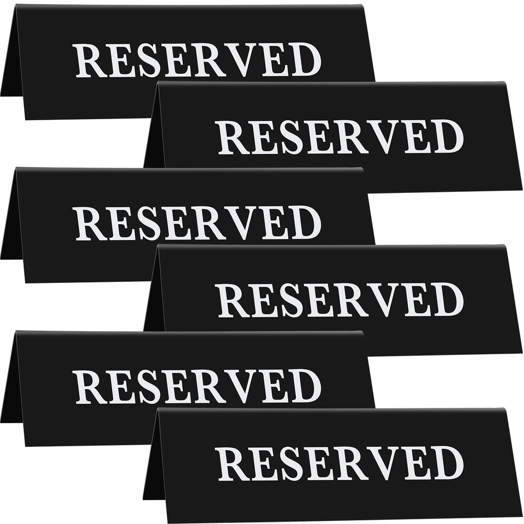 [Australia - AusPower] - 6 Pieces Plastic Reserved Table Sign Table Tent Wedding Sign Guest Reservation Table Seat Sign for Restaurant Wedding Chairs, Black (5.9 x 2 Inches) (White Words Black Background, 7.9 x 2.7 Inches) White Words Black Background 