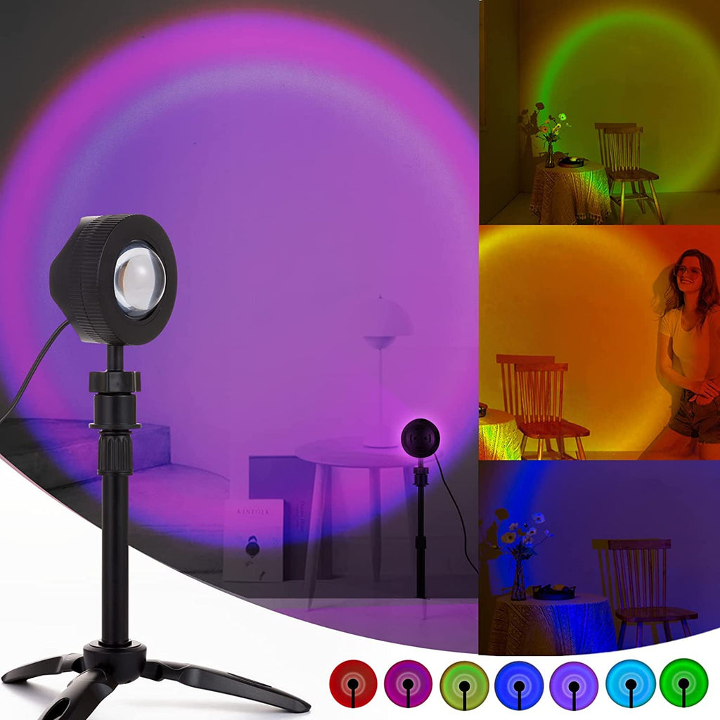 [Australia - AusPower] - Sunset Projector Lamp,360 Degree Rotation Color Changing Rainbow Projection Light Romantic Visual LED Light with Tripod Sunset Floor Lamp Light for Photography Home Party Bedroom 