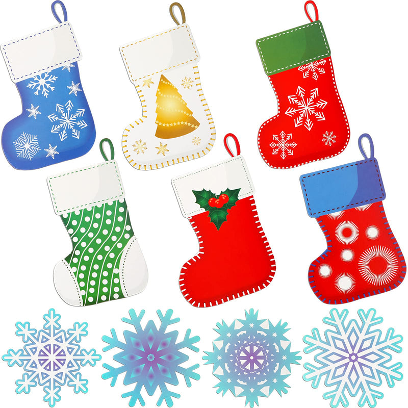 [Australia - AusPower] - 70 Pieces Colorful Winter Mix Cutouts Christmas Stocking Cutouts Snowflakes Cutouts Christmas Name Tag Winter Bulletin Board Decorations with Glue Point Dots for Christmas Classroom Home Decor 