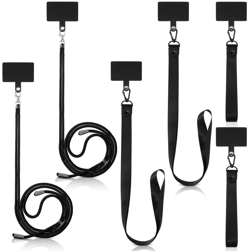 [Australia - AusPower] - 6 Pieces Phone Lanyards Phone Wrist Straps Universal Crossbody Lanyards Cell Phone Wristlets Adjustable Neck Straps Wrist Tether Key Chain Holder with 6 Pads for Phone Case Fit Most Smartphones, Black 