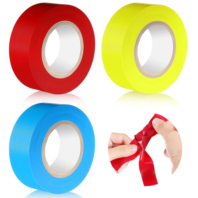 [Australia - AusPower] - 3 Pieces Flagging Tape Plastic Ribbon Multipurpose Neon Marking Tape Neon Flagging Tape 1 Inch Wide Non-Adhesive Tape for Boundaries and Hazardous Areas, Home and Workplace Use (Bright Colors) Bright Colors 