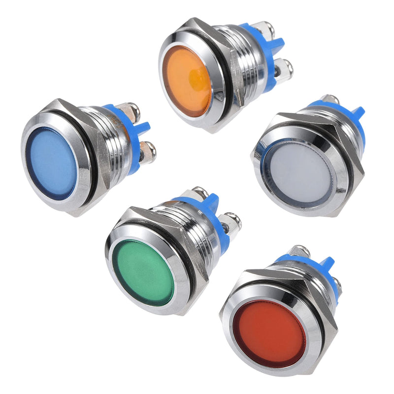 [Australia - AusPower] - MECCANIXITY Indicator LED Light 12V 16mm M16 Panel Mount Metal Waterproof Signal Lamp with O Ring, Blue Green Red White Yellow 1 Set 