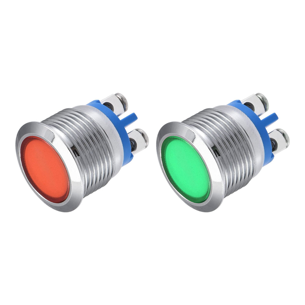 [Australia - AusPower] - MECCANIXITY Indicator LED Light 12V 16mm M16 Panel Mount Metal Waterproof Signal Lamp with O Ring, Red Green 1 Set 