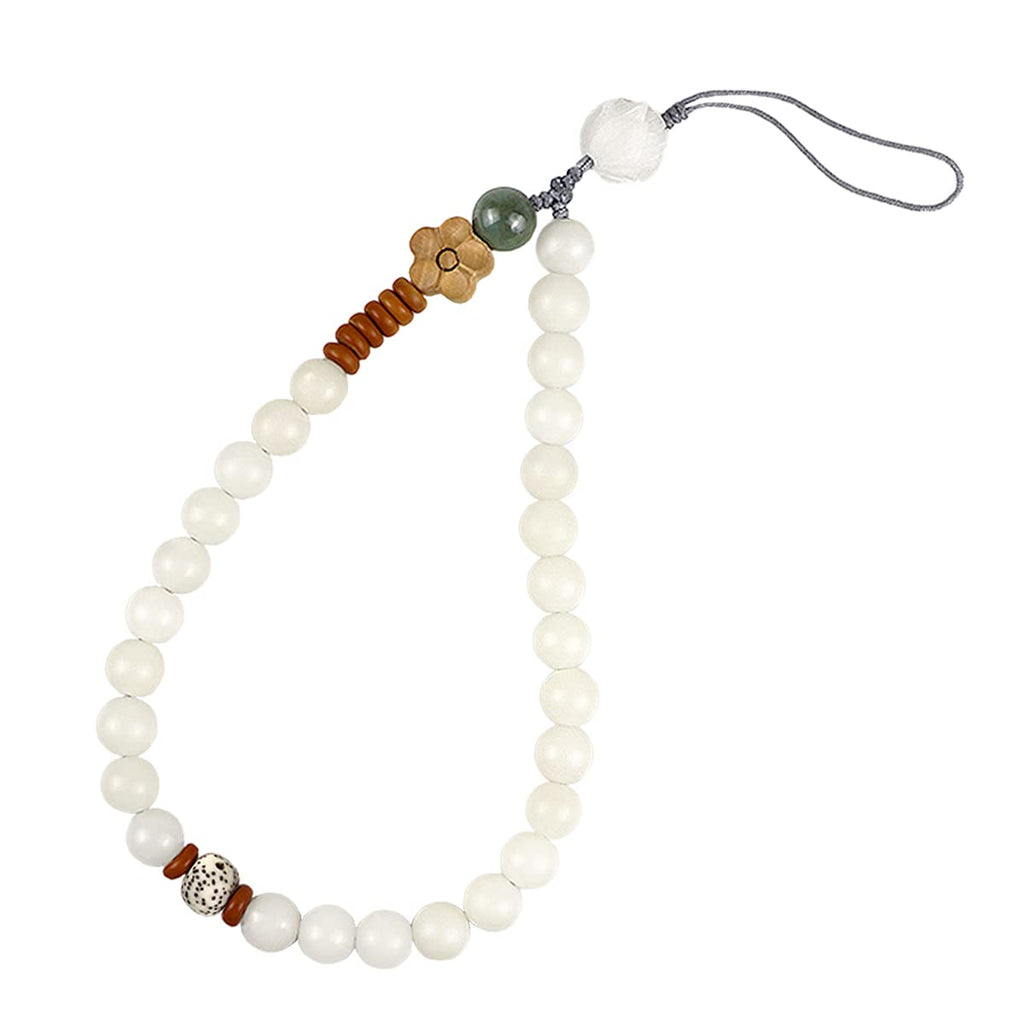 [Australia - AusPower] - YOLUFER Phone Wrist Strap Bodhi Beads Phone Lanyard Buddha Beads Mobile Phone Strap Hanging Cell Phone Accessories Lucky Phone Wrist Rope for Phone Decoration, White, 4 Inches 