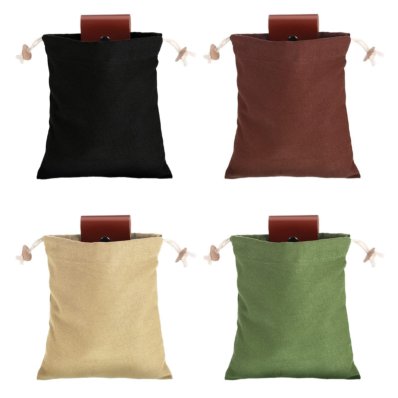 [Australia - AusPower] - Foraging Bag 4 Pieces PU Leather Waxed Pouch Collapsible Bushcraft PU Leather Pouch Belt Bag Leather Small Hiking Pouch for Traveling Camping Activity Brown, Green, Black, Khaki 