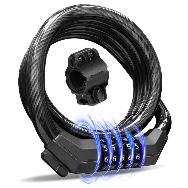 [Australia - AusPower] - KEYSTP Bike Lock Cable, Up to 15mm Thicker Steel Cable, High Security 5-Digit Resettable Combination Bicycle Lock Anti-Theft, Scooter Lock with Mounting Bracket for Bikes and Scooters（Without Key) 
