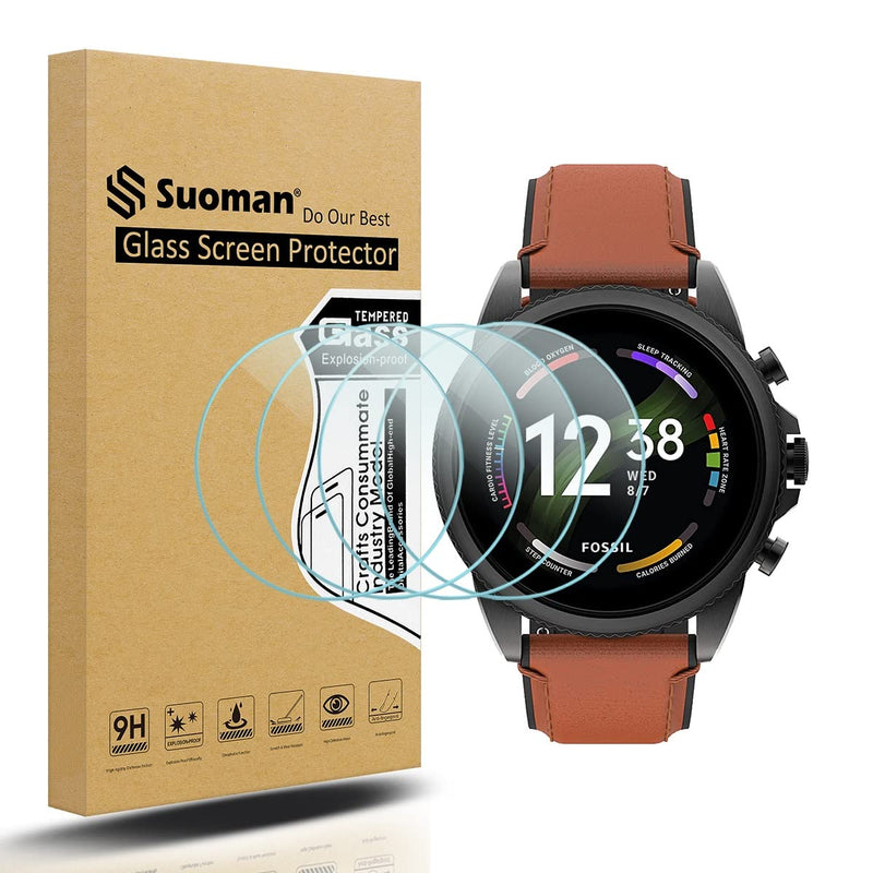 [Australia - AusPower] - Suoman 4-Pack for Fossil Gen 6 44mm Men Screen Protector, 2.5D 9H Hardness Screen Protector Tempered Glass for Fossil Gen 6 Men Smartwatch 