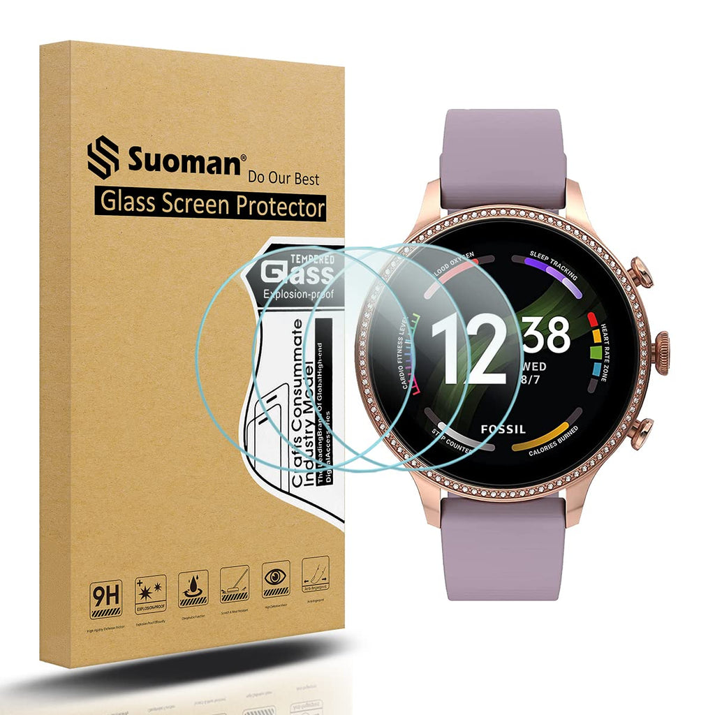 [Australia - AusPower] - Suoman 3-Pack for Fossil Gen 6 42mm Women Screen Protector, 2.5D 9H Hardness Screen Protector Tempered Glass for Fossil Gen 6 Women Smartwatch [Anti-Scratch] 