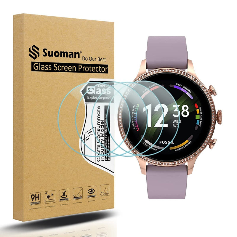 [Australia - AusPower] - Suoman 4-Pack for Fossil Gen 6 42mm Women Screen Protector Tempered Glass for Fossil Gen 6 Women Smartwatch [Anti-Scratch] [2.5D 9H Hardness] 