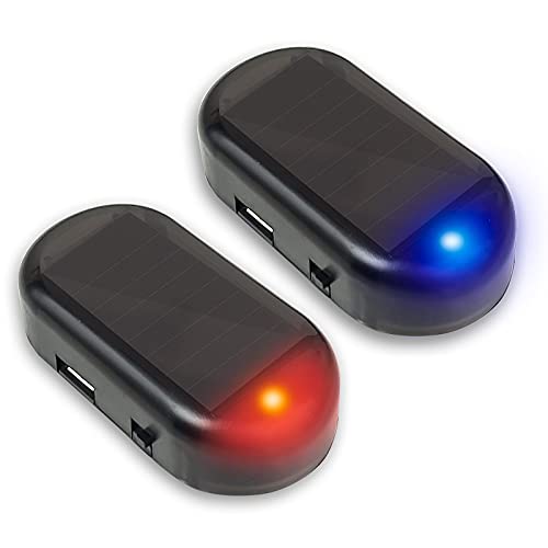 [Australia - AusPower] - 2pcs Car Solar Power Simulated Dummy Alarm Warning System Vehicle Anti-Theft LED Flashing Security Light Fake Lamp with USB Charger Port (Blue + Red) 