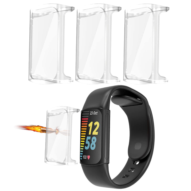 [Australia - AusPower] - 3 Pack Compatible with Fitbit Charge 5 Screen Protector Case,JZK Soft TPU Plated Case All-Around Protector Screen Cover Bumper Compatible for Fitbit Charge 5 SmartWatch Accessories,Clear+Clear+Clear Clear+Clear+Clear 