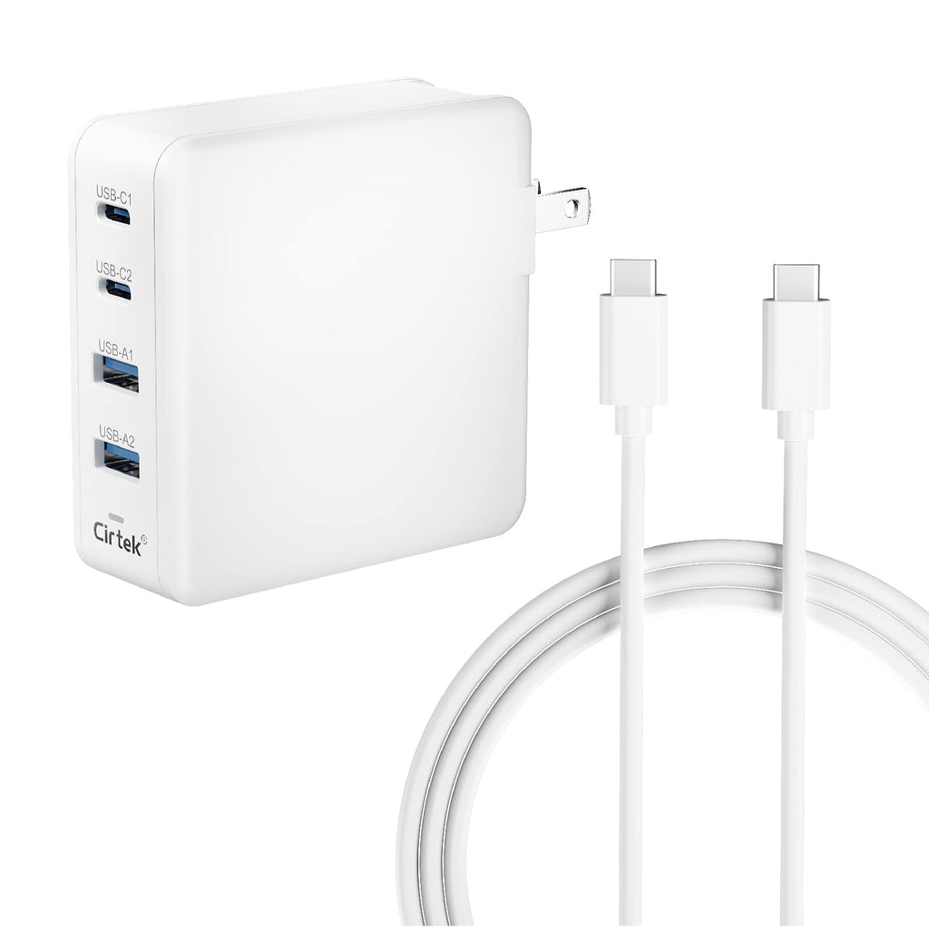 [Australia - AusPower] - USB C Charger 100W, Cirtek 4 USB Port Charger Block Fast Wall Charger with 100w 4.9ft USB C to C Cable, Compatible with MacBook Pro/Air/iPhone 12/13 Pro Max/iPad,Galaxy S21/S20,Pixel 6 Pro,Dell XPS White 