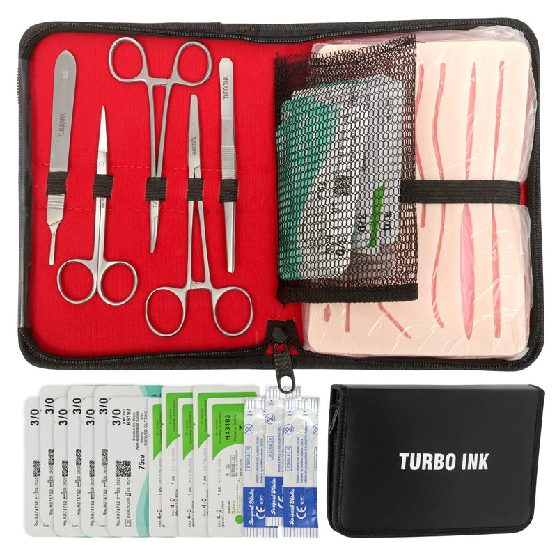 [Australia - AusPower] - Turbo Ink Complete Suture Practice Kit Includes Large Silicone Suture Pad with pre-Cut Wounds Sterile Sutures and Professional Quality Tools for Medical, Nursing and Vet Students. 