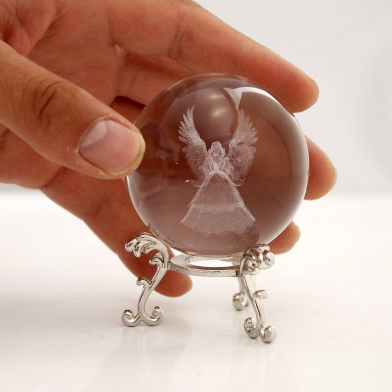 [Australia - AusPower] - 2.36in 3D Laser Crystal Guardian Angel Figurine Crystal Ball Paperweight with Stand Base - 3D Engraving Crystal Praying Angel Gift Home Decor Angel001 