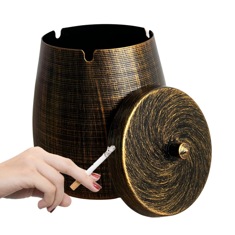 [Australia - AusPower] - WUSIFIE Ashtray with Lid for Cigarette - Iron Outdoor Ash Tray Sets, Ashtrays for Cigarettes Outdoor, Windproof Smokeless Odorless Large Ash Tray for Home Office Outdoor Balcony 