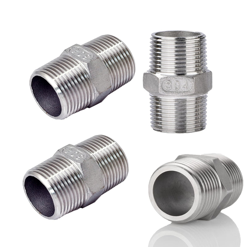 [Australia - AusPower] - 4PCS Hex Nipple 3/4" Male x 3/4" Male Pipe Fittings, 304 Stainless Steel 3/4 inch NPT Male Threaded Pipe Adapter Fittings Equal Nipples Connectors, Male Straight Connector Pipe Fitting 0.75 Inch 
