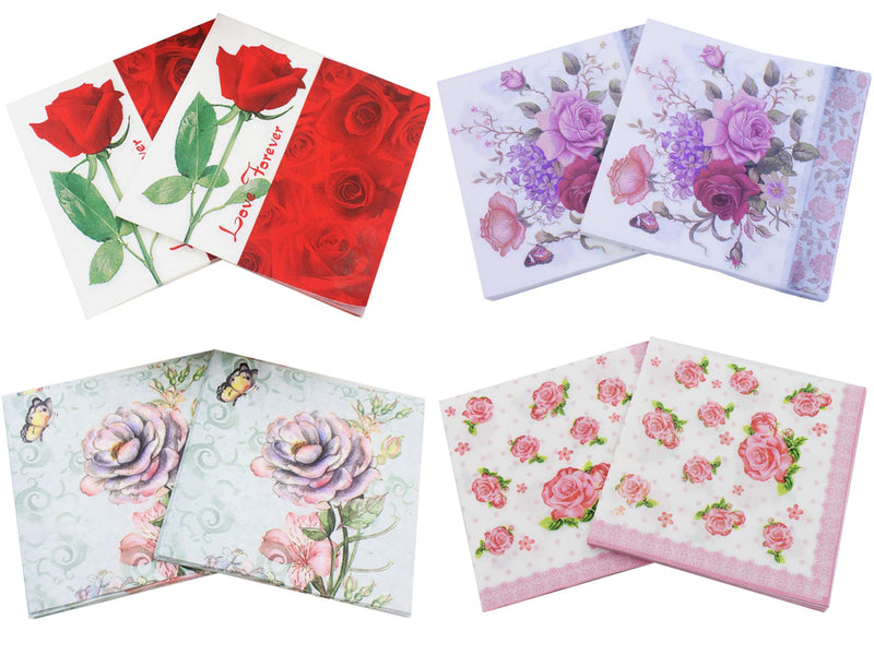 [Australia - AusPower] - DOOGA 80 Pieces Rose Valentine's Day Napkins Disposable Cocktail Napkins Paper Decorative Napkins for Holiday Lunch Tea Christmas Party Supplies (Rose) 