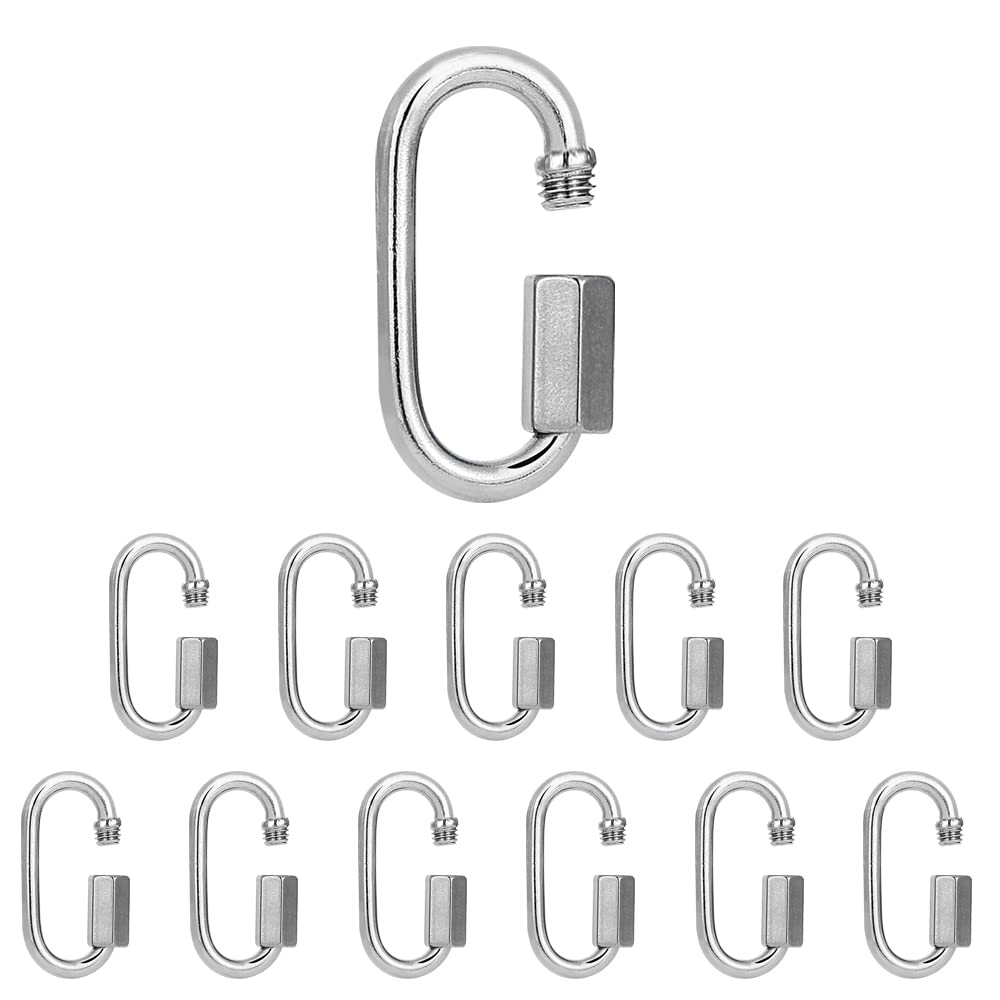 [Australia - AusPower] - Uporstvo Quick Link 3/16Inch 304 Stainless Steel,12Pcs Chain Link M5,Oval Locking Carabiner,D Shape Repair Chain,648Lbs Capacity,Large Dog Chain,Camping Equipment (M3.5,M4,M5) M5-12pcs 