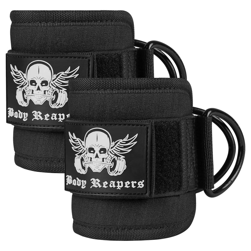 [Australia - AusPower] - Body Reapers Gym Ankle Strap for Cable Machine (Pair), Adjustable Ankle Straps for Working Out, Neoprene Padded for Glute kickbacks & Lower Body Exercises, Ankle Cuffs for Men & Women Gym Accessories Pair Black 