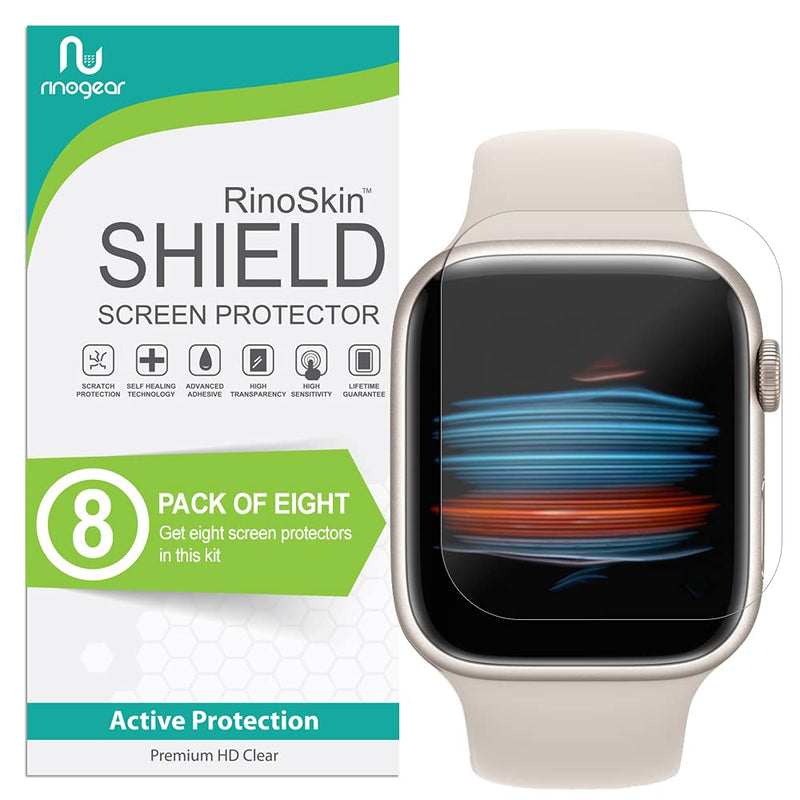 [Australia - AusPower] - (8-Pack) RinoGear Screen Protector for Apple Watch Series 7 (45mm) Case Friendly Accessories Flexible Full Coverage Clear TPU Film 