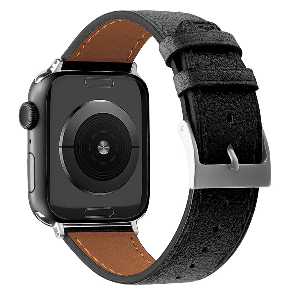 [Australia - AusPower] - Double-sided Leather Bands Compatible with Apple Watch Band 38mm 40mm 41mm 42mm 44mm 45mm, Soft Genuine Leather Smart Watch Replacement Strap Compatible for Men Women iWatch Series7 6 5 4 3 2 1, SE black 42/44/45mm 