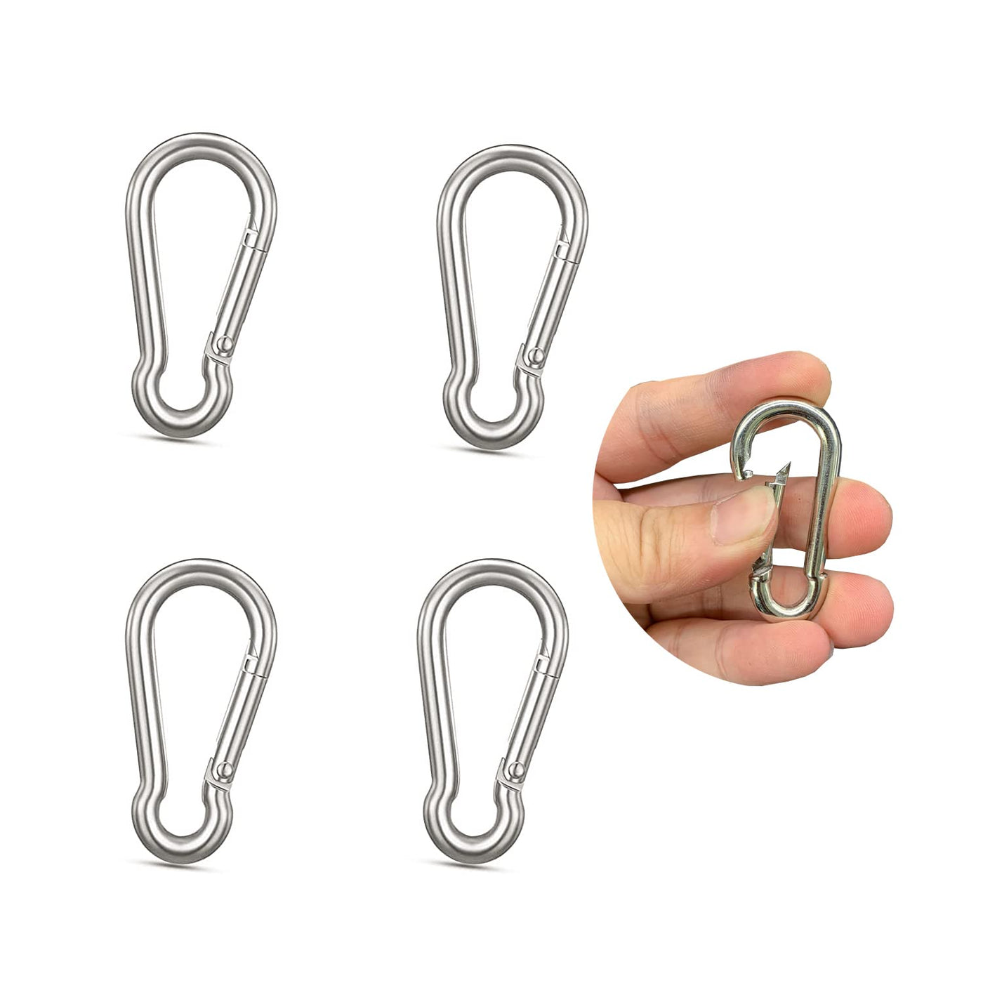 Snap Hook Small Carabiner Clip, Caribeener Clips, Heavy Duty Nickel Plated  Keychain Clips for Keys Swing Set Camping Fishing Hiking Traveling (1.96  inch, 4)