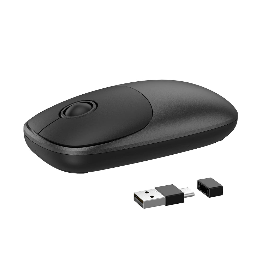[Australia - AusPower] - Wireless Mouse for Laptop - 2 in 1 Portable Computer Mouse with 2.4G USB and Type-C Nano Receiver, Less Noise Mobile Optical Mice for MacBook, Notebook, PC, ipad and Smartphone (Grey) grey 